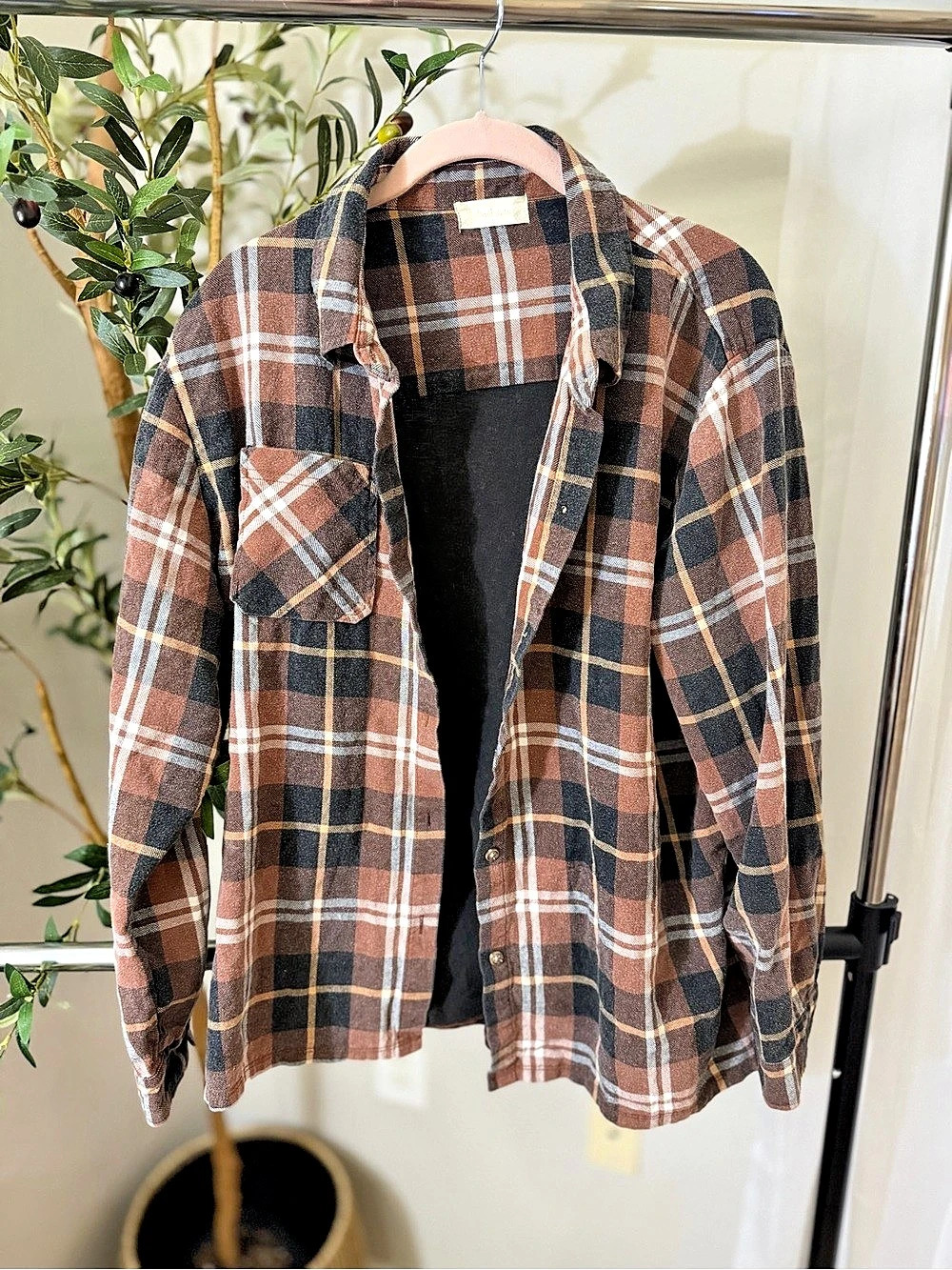 Altar'd State Nashville Eagle Graphic Plaid Flannel Shirt Brown & Black